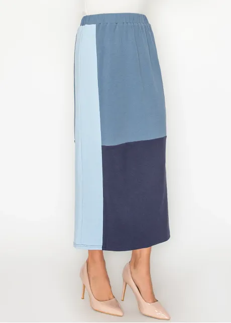 Three-Tone Blue Skirt with Elastic Waist