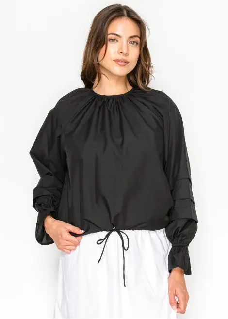Black Blouse with Tiered Sleeve Detail