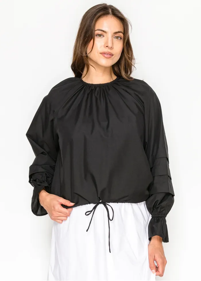 Black Blouse with Tiered Sleeve Detail