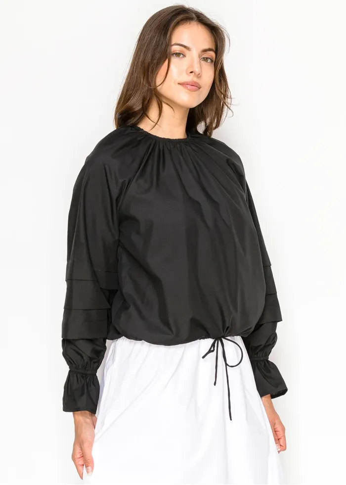 Black Blouse with Tiered Sleeve Detail