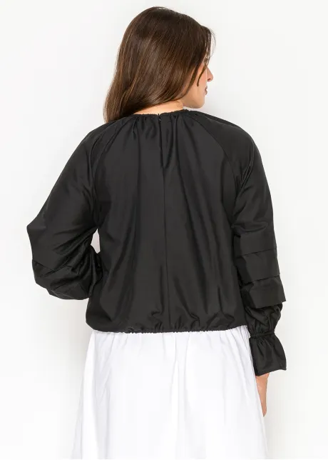 Black Blouse with Tiered Sleeve Detail