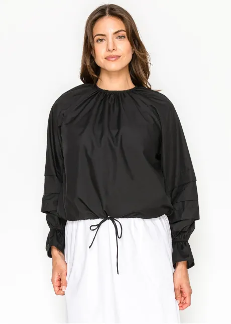 Black Blouse with Tiered Sleeve Detail
