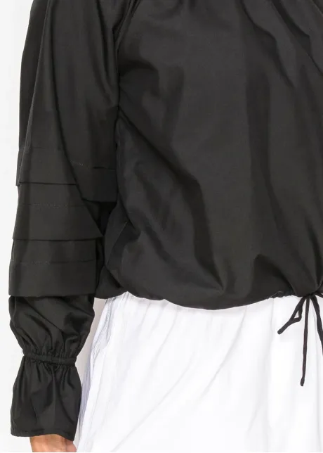 Black Blouse with Tiered Sleeve Detail