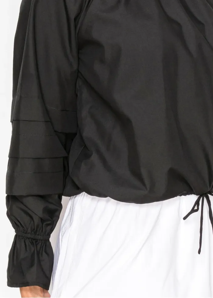 Black Blouse with Tiered Sleeve Detail