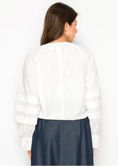 Tiered-Sleeve Blouse with Elasticated Hem — White