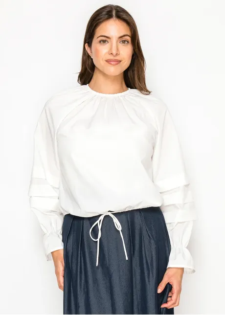 Tiered-Sleeve Blouse with Elasticated Hem — White