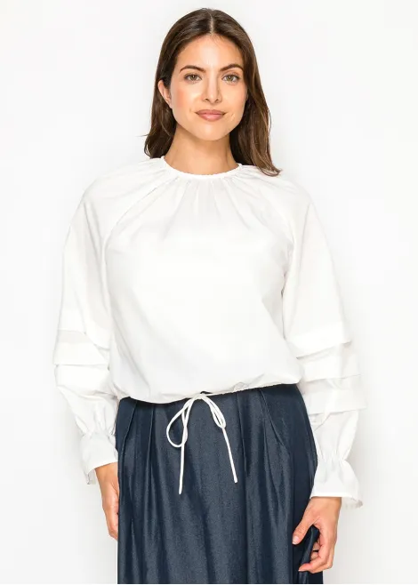 Tiered-Sleeve Blouse with Elasticated Hem — White