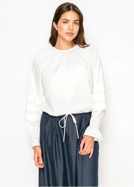 Tiered-Sleeve Blouse with Elasticated Hem — White
