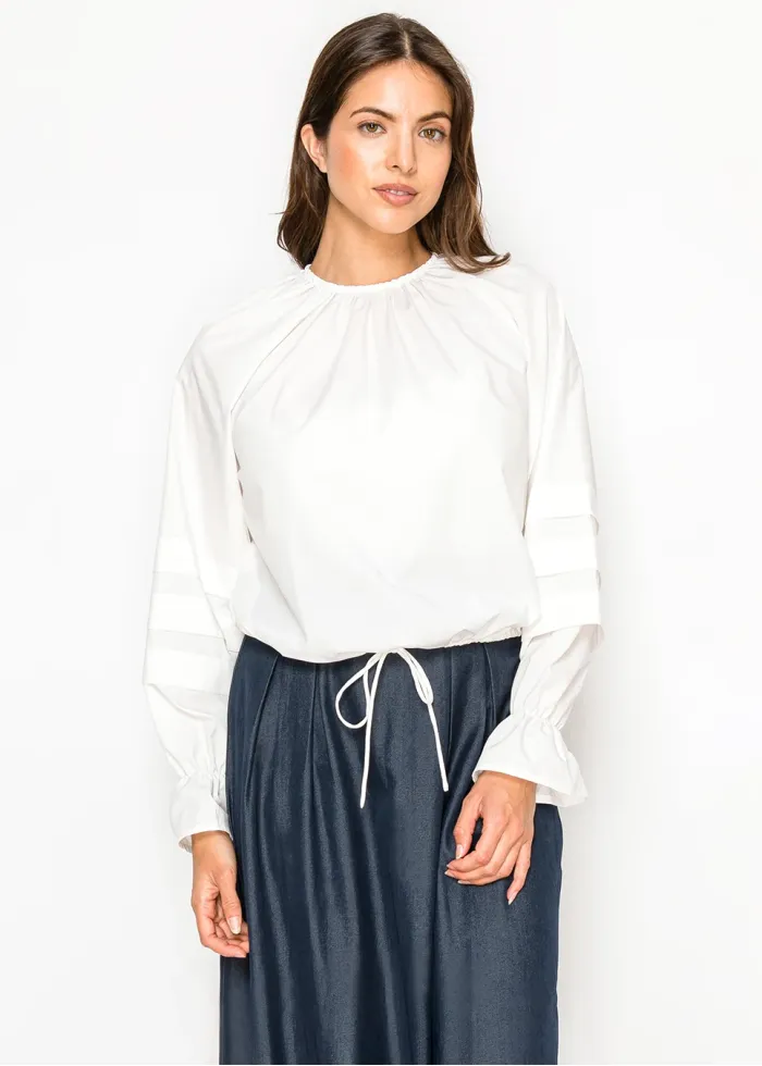Tiered-Sleeve Blouse with Elasticated Hem — White