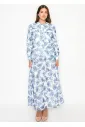 White Blouse with Blue Watercolor Floral Print