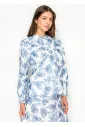 White Blouse with Blue Watercolor Floral Print
