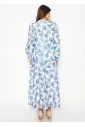 White Blouse with Blue Watercolor Floral Print
