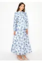 White Blouse with Blue Watercolor Floral Print