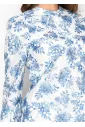 White Blouse with Blue Watercolor Floral Print