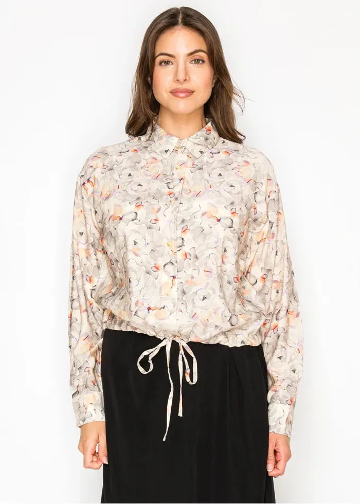 Beige Floral Button Front Blouse