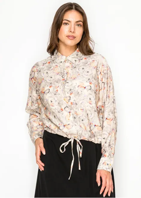 Beige Floral Button Front Blouse
