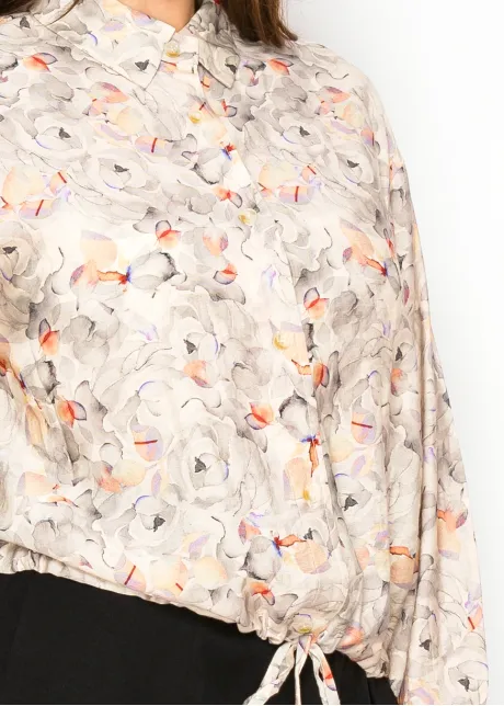 Beige Floral Button Front Blouse