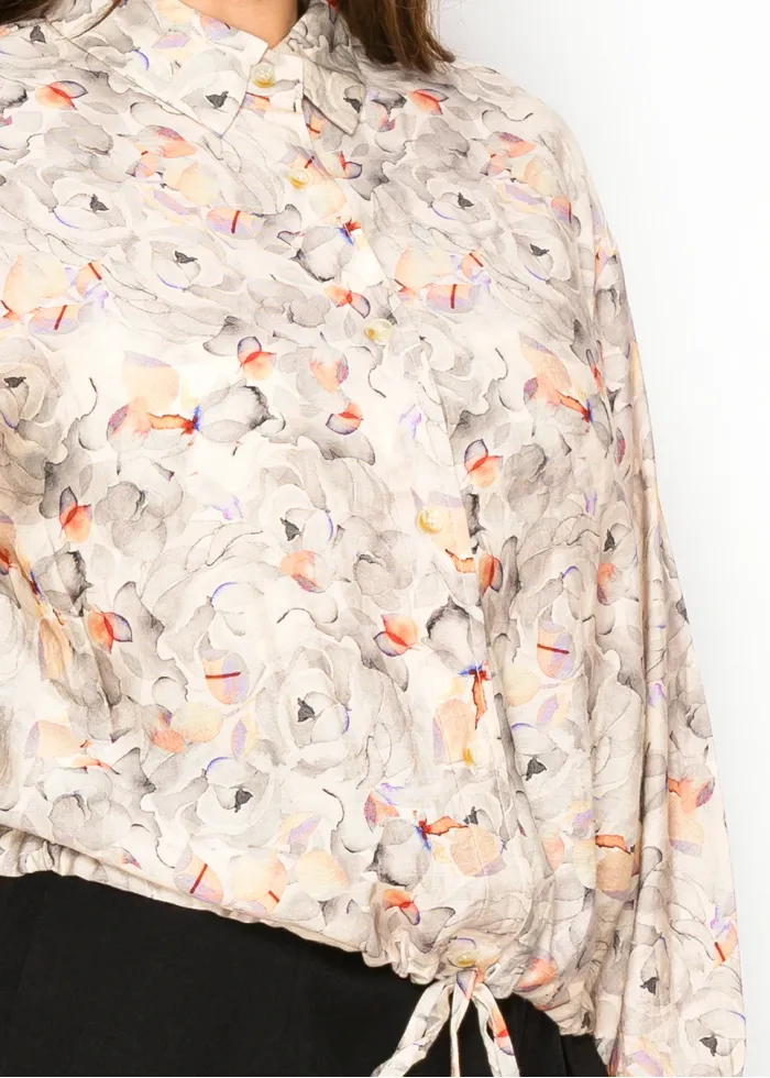 Beige Floral Button Front Blouse