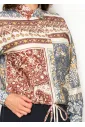 Patchwork Print Button Blouse with Tie Hem