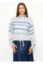 Striped Drawstring Hem Blouse – Blue