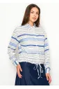 Striped Drawstring Hem Blouse – Blue