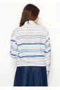 Striped Drawstring Hem Blouse – Blue
