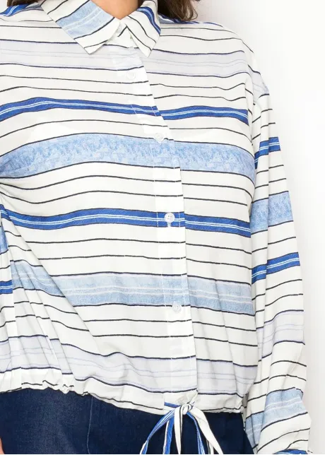 Striped Drawstring Hem Blouse – Blue