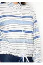 Striped Drawstring Hem Blouse – Blue