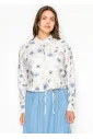 Floral Button Blouse with Drawstring Waist