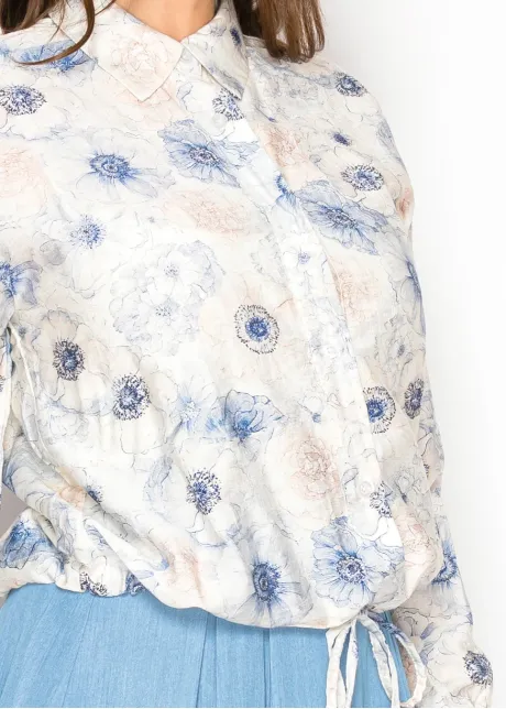 Floral Button Blouse with Drawstring Waist