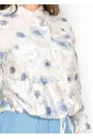 Floral Button Blouse with Drawstring Waist