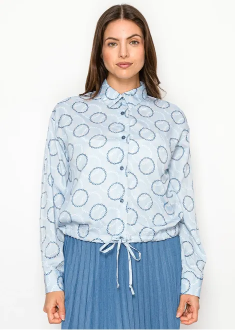 Blue Blouse with Chain Print and Tie Waist