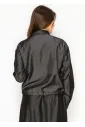 Shimmer Black Collared Denim Shirt Blouse