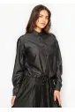 Shimmer Black Collared Denim Shirt Blouse