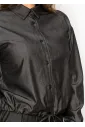Shimmer Black Collared Denim Shirt Blouse