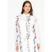 White Floral Stripe Button Down Blouse