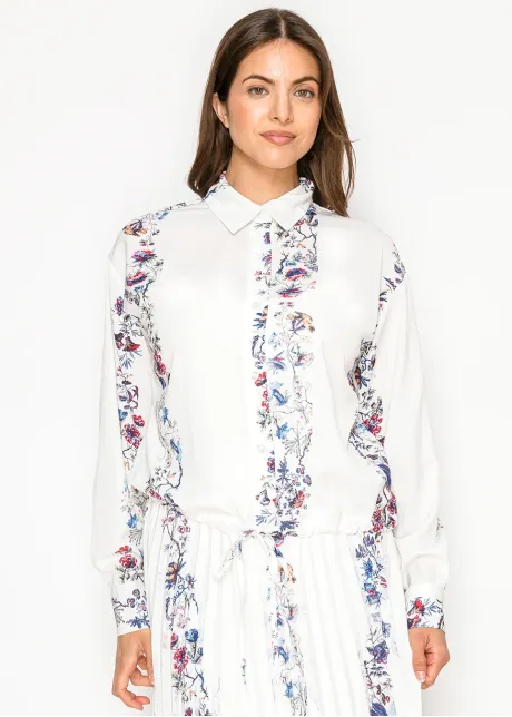 White Floral Stripe Button Down Blouse