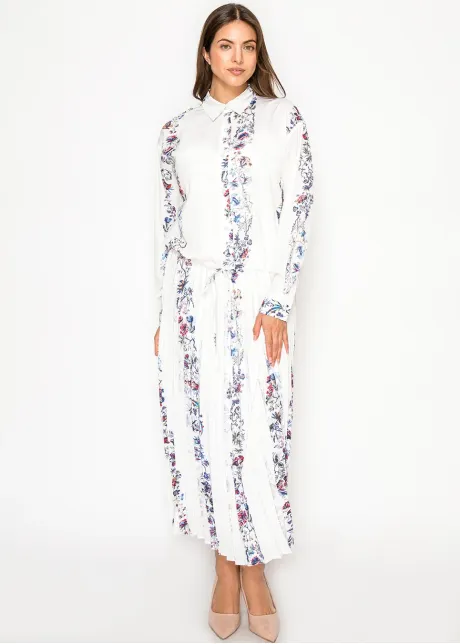 White Floral Stripe Button Down Blouse