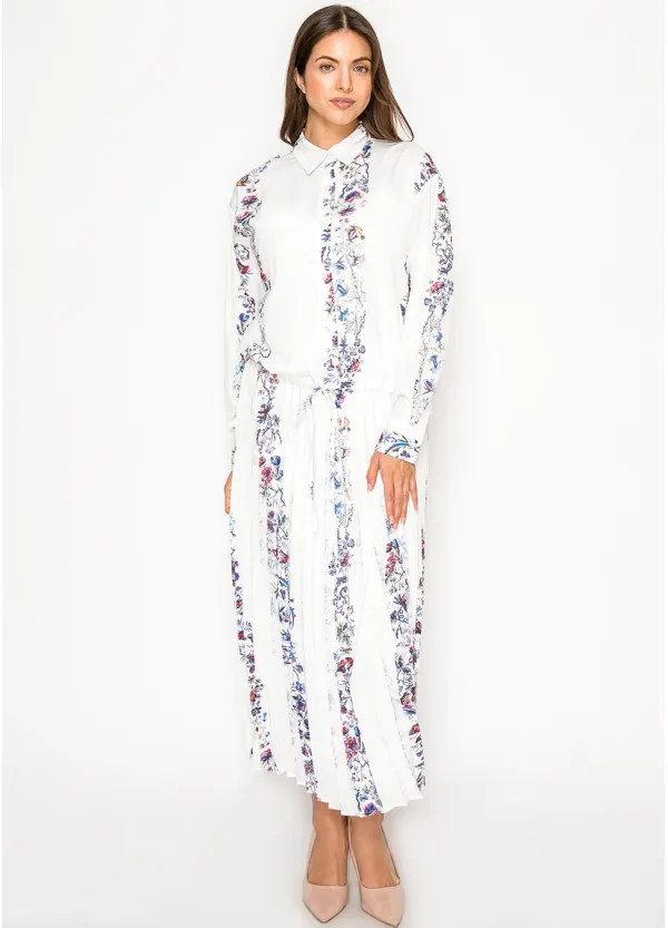 Soft Floral Stripe Blouse & Flow Skirt Set