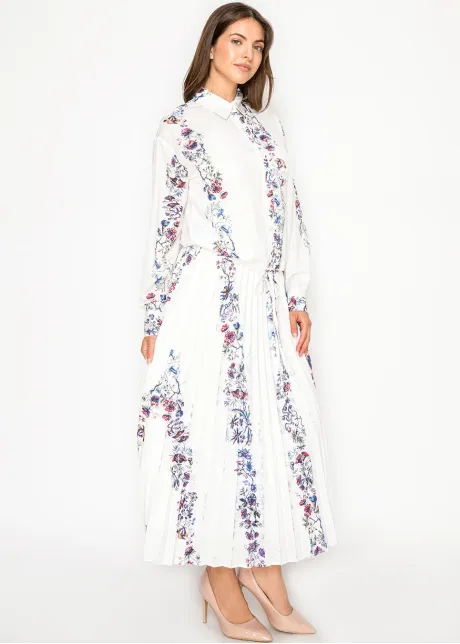 White Floral Stripe Button Down Blouse