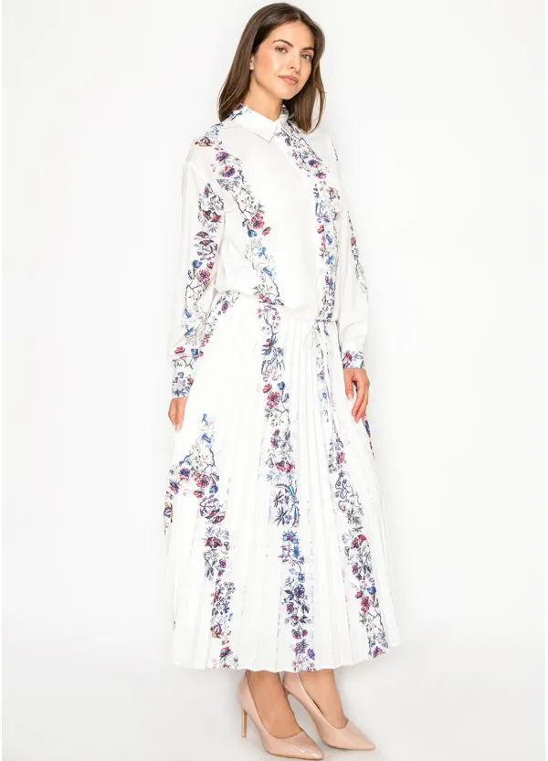 Soft Floral Stripe Blouse & Flow Skirt Set