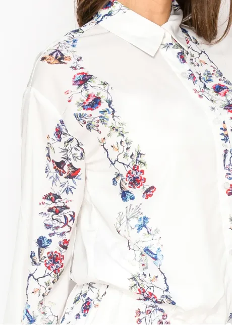 White Floral Stripe Button Down Blouse