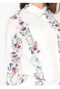 White Floral Stripe Button Down Blouse