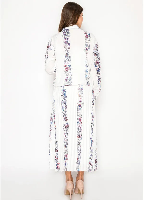 Soft Floral Stripe Blouse & Flow Skirt Set