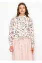 Floral Blouse with Drawstring Hem in White
