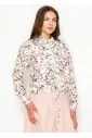 Floral Blouse with Drawstring Hem in White