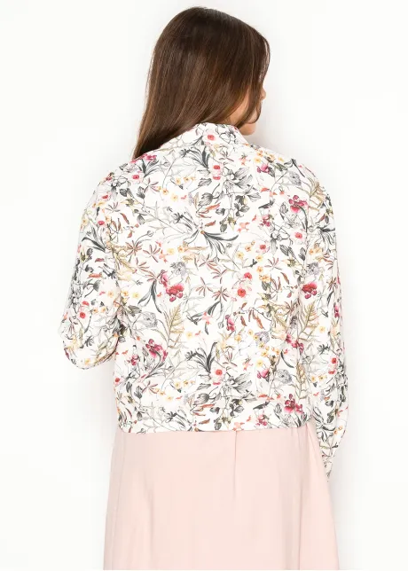 Floral Blouse with Drawstring Hem in White