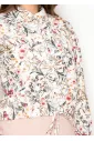 Floral Blouse with Drawstring Hem in White