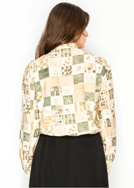 Green Patchwork Button Down Blouse