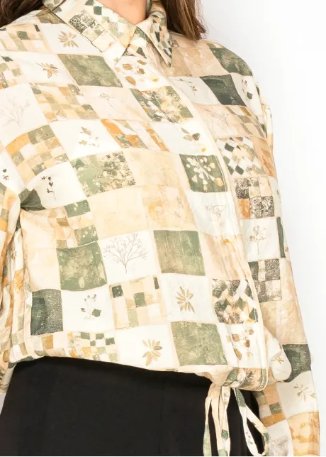 Green Patchwork Button Down Blouse